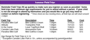 summer field trips woburn recreation