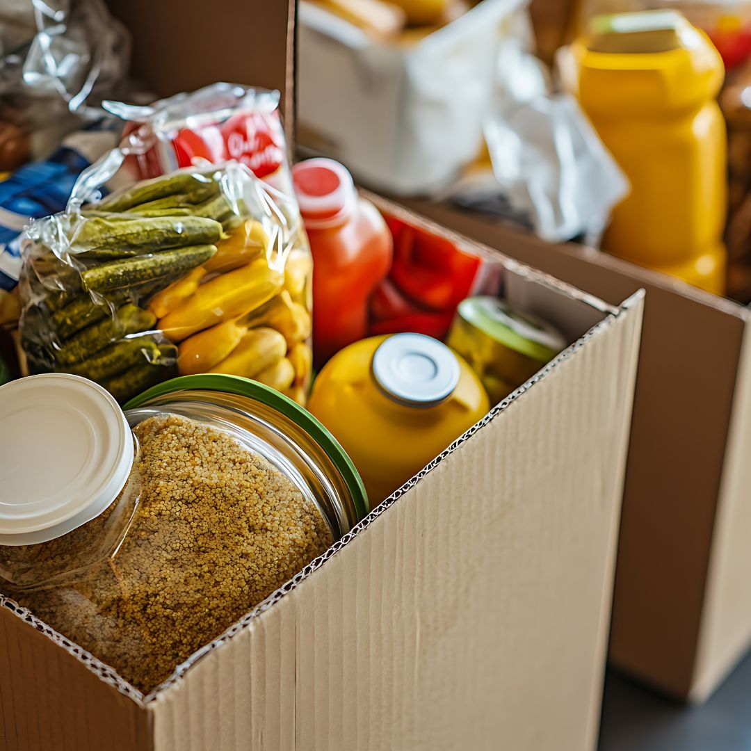 food boxed up for a food pantry