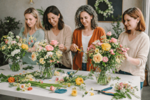 Flower arranging workshop in session