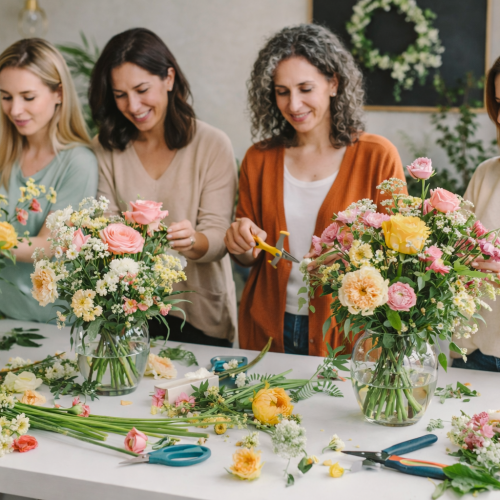 Flower arranging workshop in session